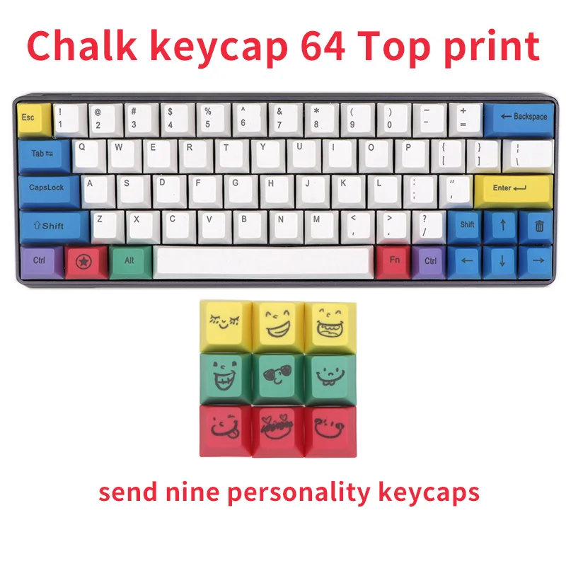 64 key-Top print Bgkp Новое поступление Мел pbt клавиши для механической клавиатуры 61/64/104/108 ключи Топ сбоку печатные колпачки клавиш - Цвет: 64 key-Top print