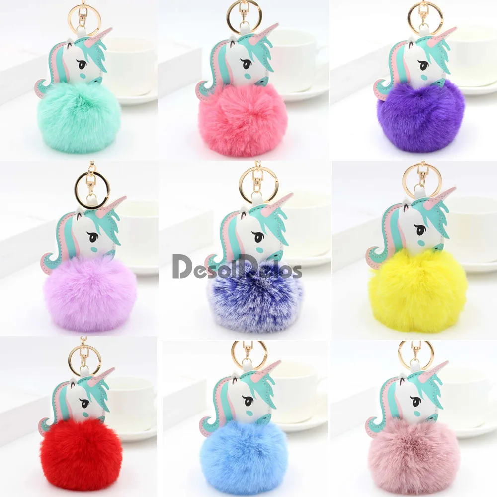 

Pompom Unicorn Keychain Fur Ball Horse Key chain porte clef Women Bag Car Key Ring llavero mujer chaveiros sleutelhanger trinket