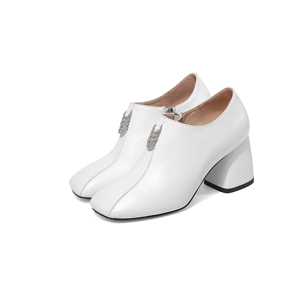 Туфли женские из натуральной кожи высокий каблук квадратный носок обувь на