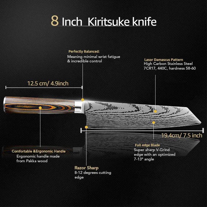 Кухонный нож шеф повара ножи японский 7CR17 440C из высокоуглеродистой нержавеющей