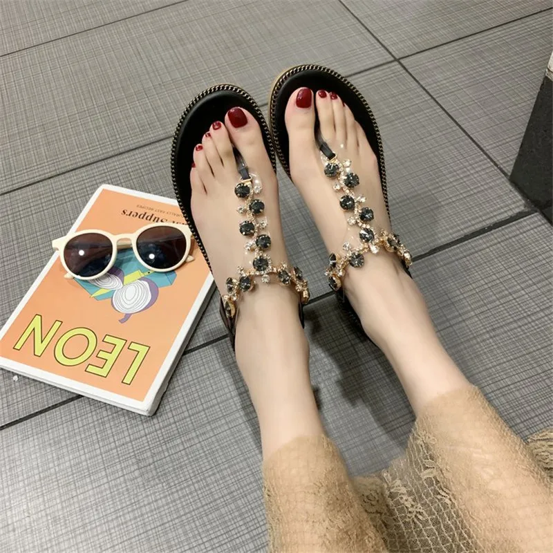 2019 г. Новые Летние слипоны на плоской подошве однотонные украшения с камнями и