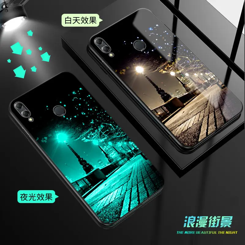 Светящийся чехол для huawei Honor 8X Max, чехол из закаленного стекла, задняя крышка для huawei Enjoy Max, чехол, силиконовый чехол для телефона