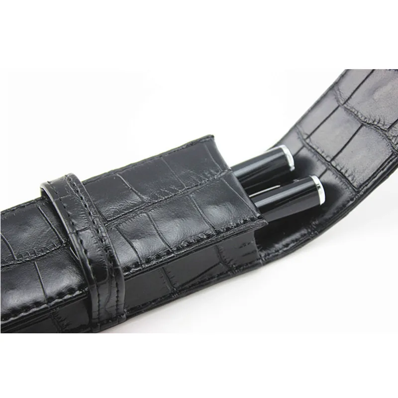 2 Pens Case Luxury Black Leather Pencil Case/Bag For Roller Ball Pen / Fountain Pen /Ballpoint Pen Binder Stationery best bamboo fountain pen set bamboo signature pen bamboo stationery roller ball pen pencil case custom logo wholesale p186