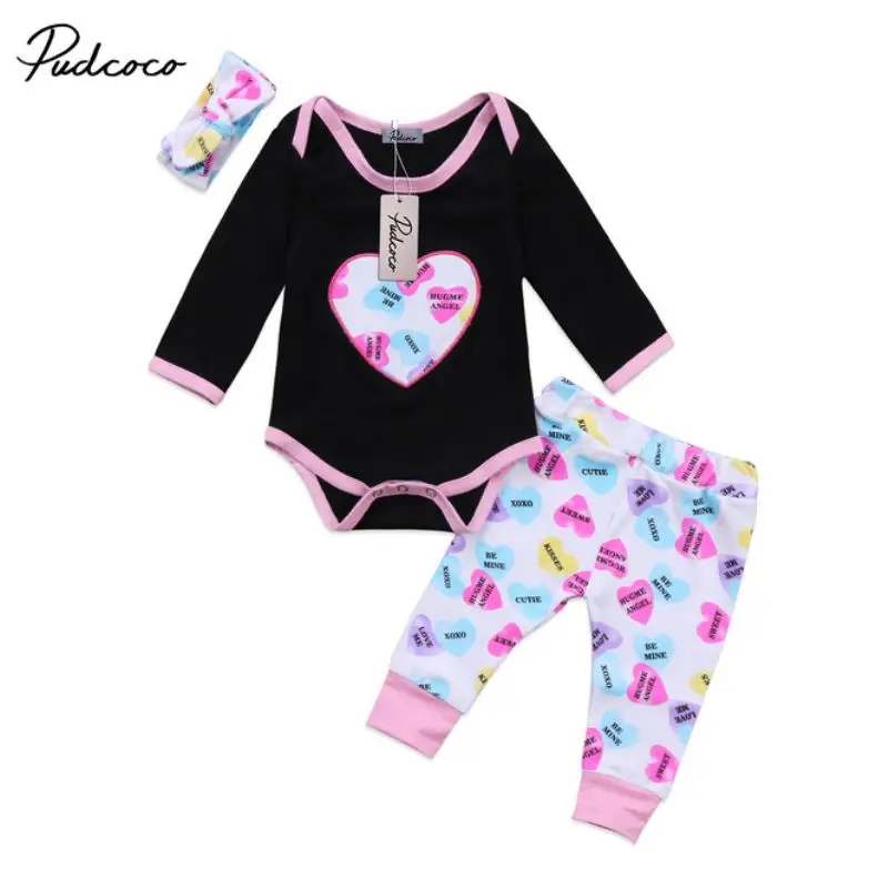 Комплект одежды для новорожденных из 3 предметов милые топы с длинными рукавами