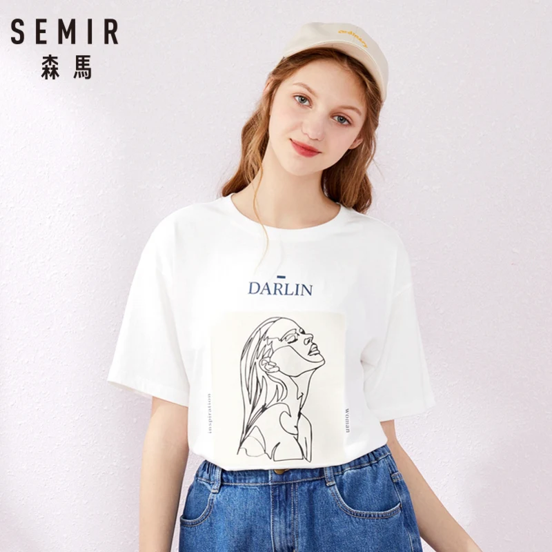 SEMIR 2019 летняя новая футболка с коротким рукавом Женская Осенняя на плечо