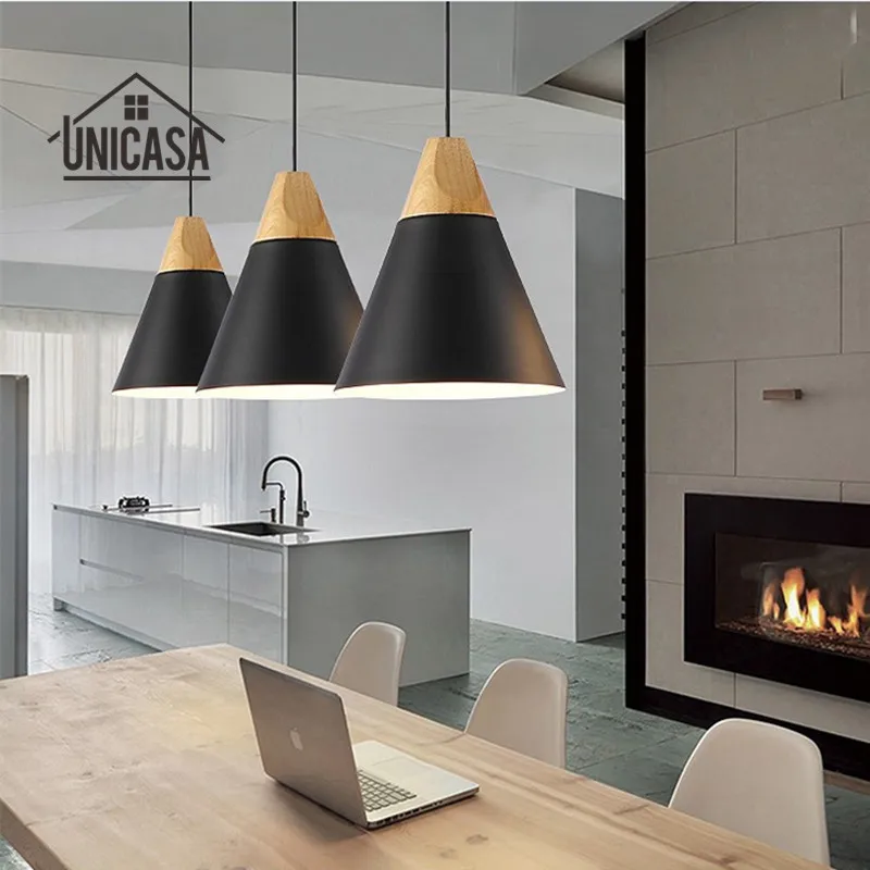 Винтажные деревянные подвесные светильники современный черный Алюминиевый