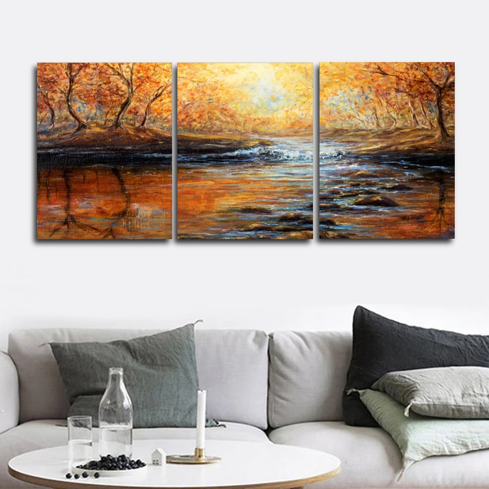 

Laeacco Forest Sunrise River Posters and Prints Abstract Living Room Home Decor Paint On Canvas Painting Nordic Wall Art