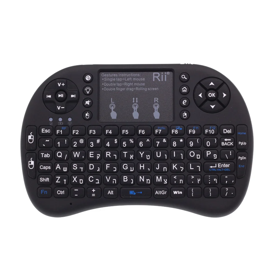 

New. Hebrew Keyboard Original Rii i8+ Backlit 2.4GHz Mini Wireless Keyboard with TouchPad for Android TV Box/Mini PC/Laptop