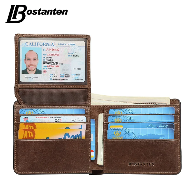 Кошелек из воловьей кожи BOSTANTEN, мужской кошелек из натуральной кожи, деловые мужские кошельки, Ретро стиль, повседневный дизайн, мужской кошелек, новинка, мужской кошелек