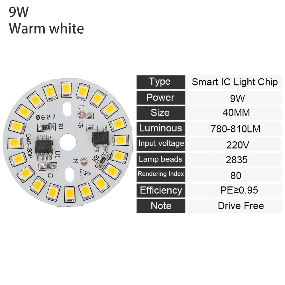 9W warm white Умный IC круглый 3-15 Вт Светодиодный светильник-чип 2835 SMD Смарт IC чипы пластины ac220в теплый белый/белый светодиодный светильник COB лампы светодиодный - Emitting Color: 9W warm white
