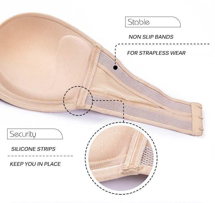 

Women's Seamless Multi-way Strapless Bra Slightly Padded Underwire Plus Size Lift Support Invisible Wedding Dress Bra Lingerie