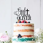 Персонализированные Бог Bless торт Топпер, детское украшение душевой кабины, персонализированные крещение торт Топпер, акрил золото серебро