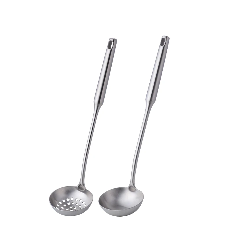 silver set 2 шт нержавеющая стальная длинная ручка Золото суповая ложка и прорези половник-дуршлаг популярный комплект сито для кастрюли фильтр скиммер кухонный инструмент - Цвет: silver set