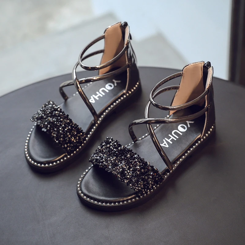 Сандалии для девочек Нескользящие сандалии на мягкой подошве со стразами