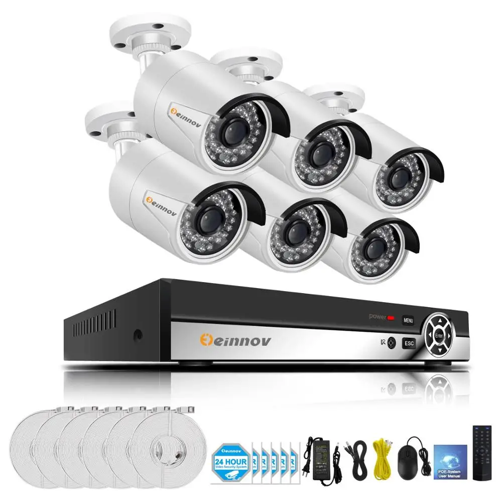 6Ch Camera System Einnov 8CH POE наружная камера видеонаблюдения 1440P HD система камер домашней безопасности CCTV 5MP NVR аудио система 3MP ночное видение - Цвет: 6Ch Camera System