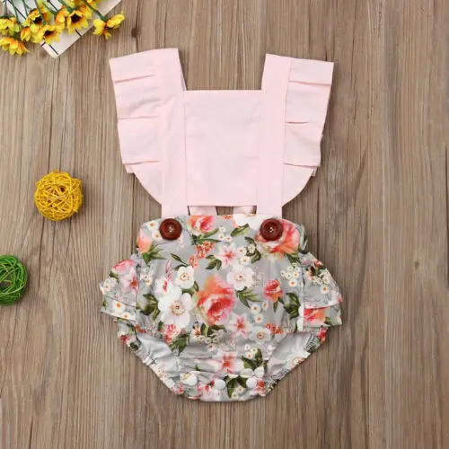 Милая Одежда для маленьких девочек летнее боди с цветочным рисунком пляжный