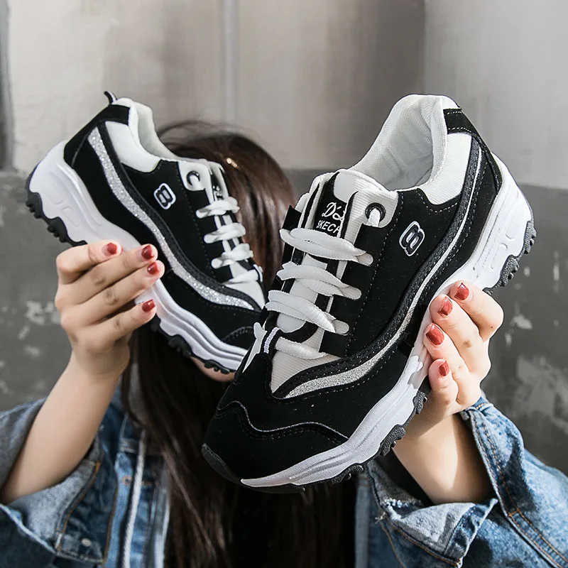 2019 г. новые весенние белые туфли на толстой подошве с хорошей вентиляцией женская