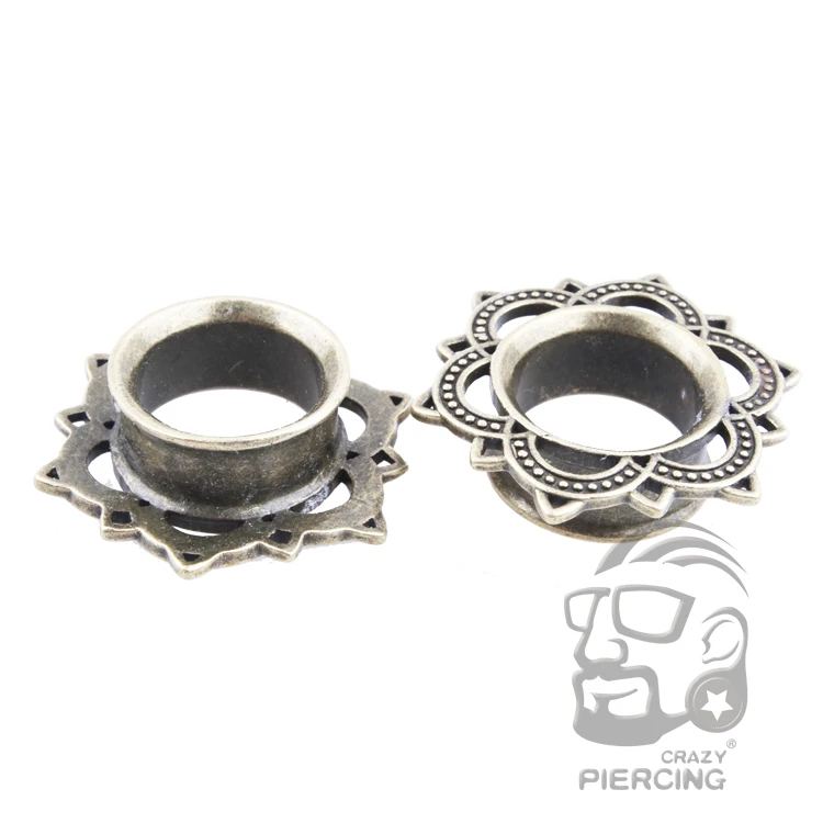 Новая пара лотос племенной латунный туннель для тела двойные расклешенные ушные