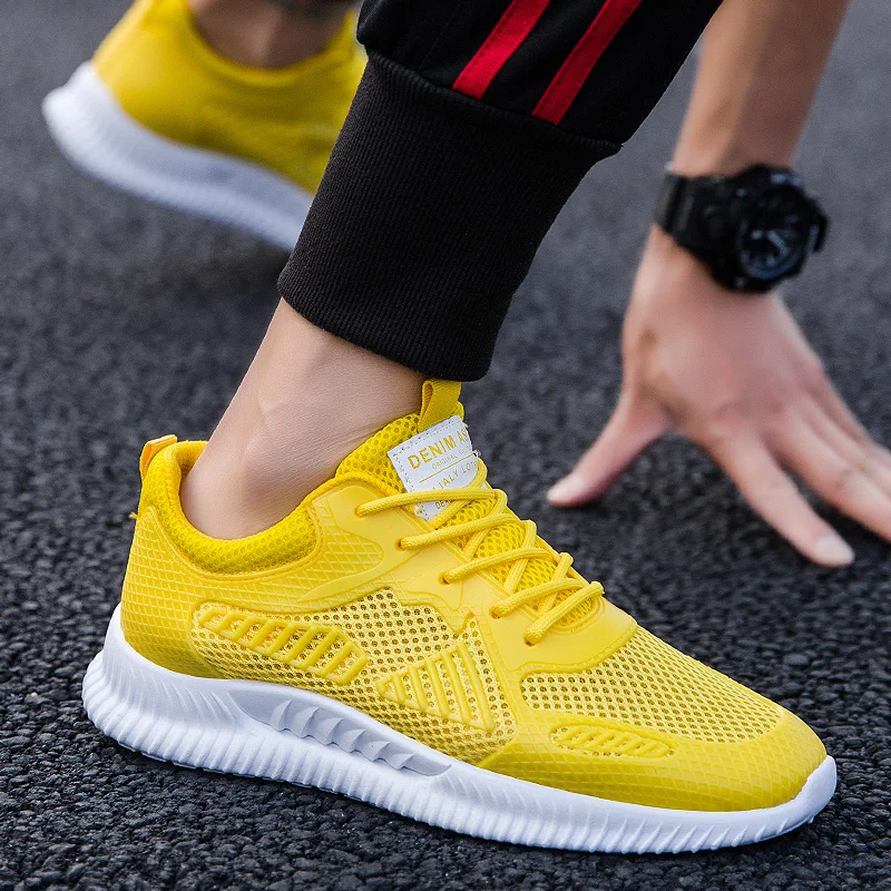 Модные мужские кроссовки дешевые легкие дышащие zapatillas hombre повседневная обувь мужская желтая черная прогулочная обувь