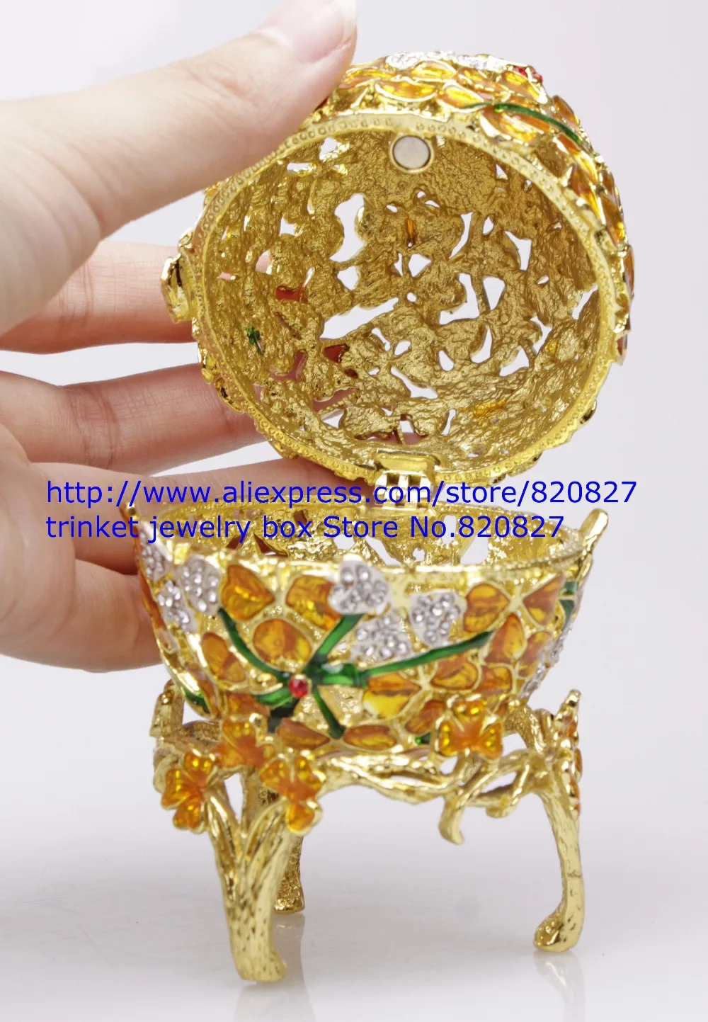 Faberge Egg Box Platinum Colored Czech Crystals, Silver with Stand Figurine Trinket Pill Jewelry Box Floral Flowers Trinket Egg