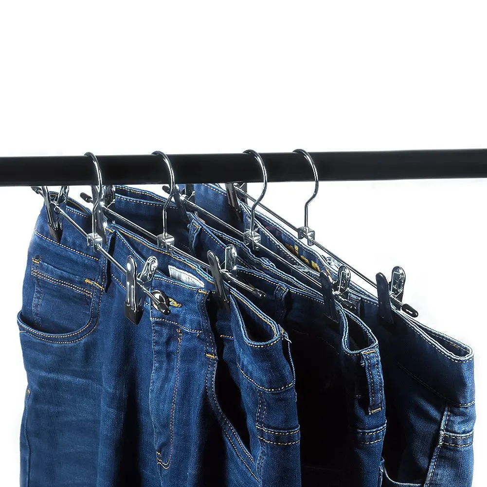 Металлические брюки юбка вешалки с 2 регулируемыми зажимами 15-Pack