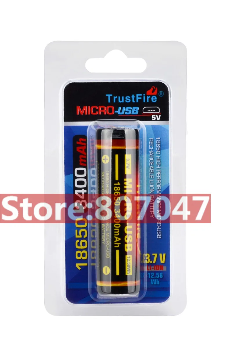 Trustfire 3,7 V 3400mAh Высокая Производительность микро-USB литий-ионная аккумуляторная батарея 12.58Wh Топ 18650 защищенная батарея