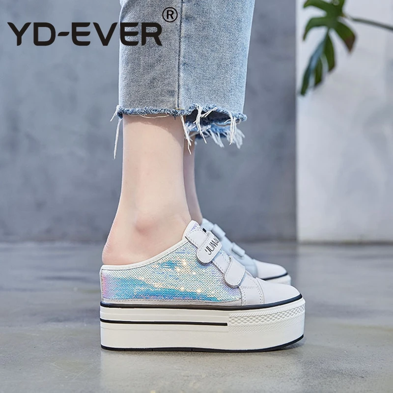 YD EVER 10 см из натуральной кожи Женская обувь на платформе Туфли танкетки очень