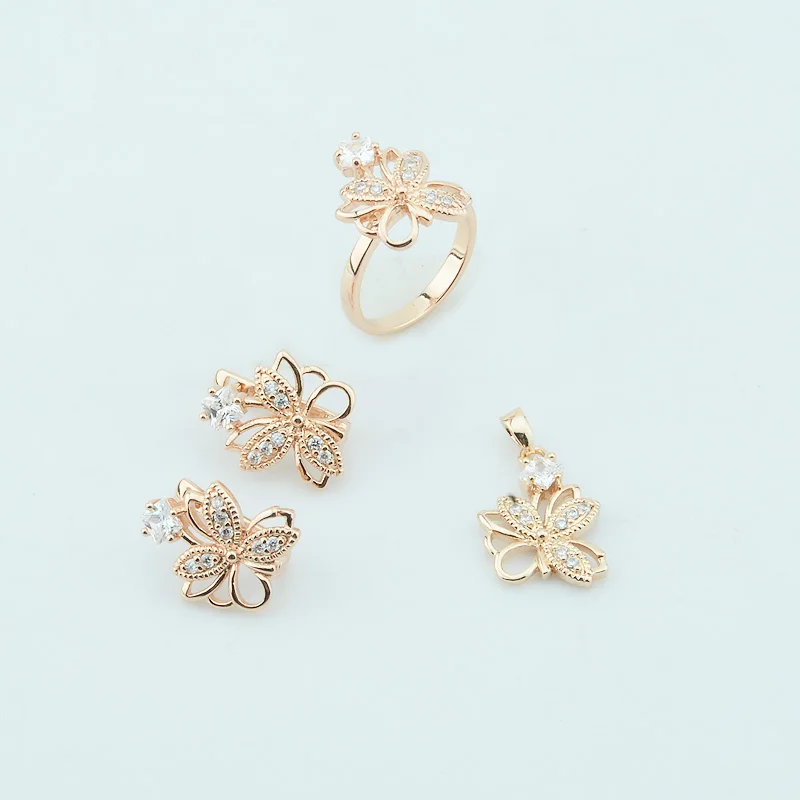 Женские Белые Каменные Украшения FJ свадебные серьги бабочки золотого цвета 585