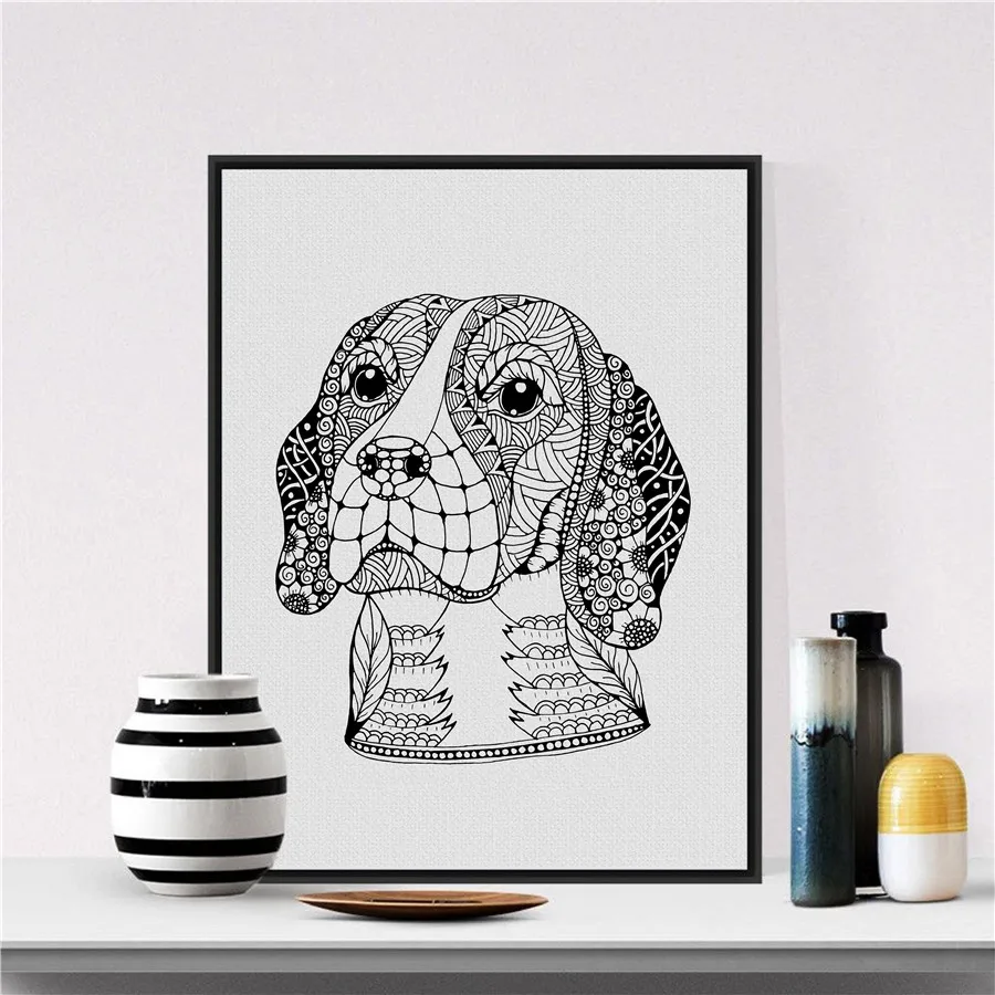 5 стилей рисованная вручную собака холст Художественная печать плакат Zentangle