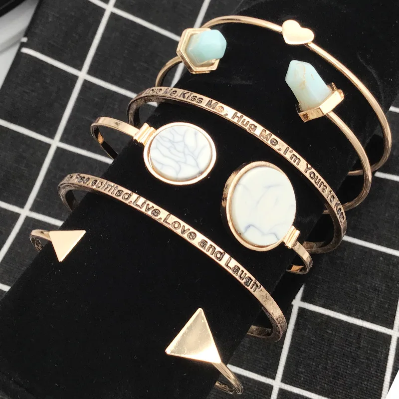 Fashion Golden Love bracelets for women Marble-pattern retro-archaic round pine letters Charm Bracelets Female jewelry Gifts | Украшения и