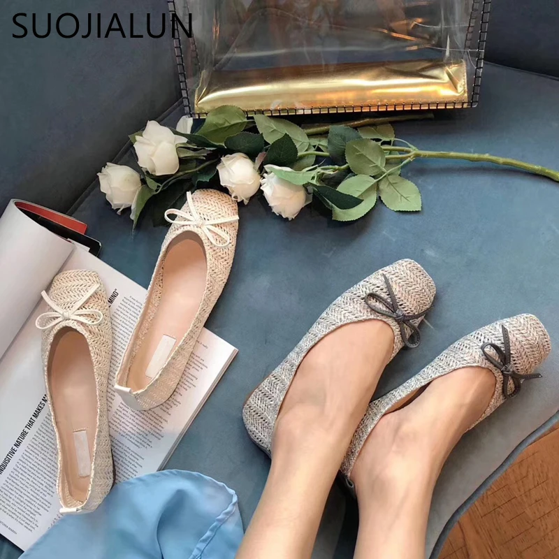 Женские туфли на плоской подошве SUOJIALUN летние дышащие лоферы с закругленным