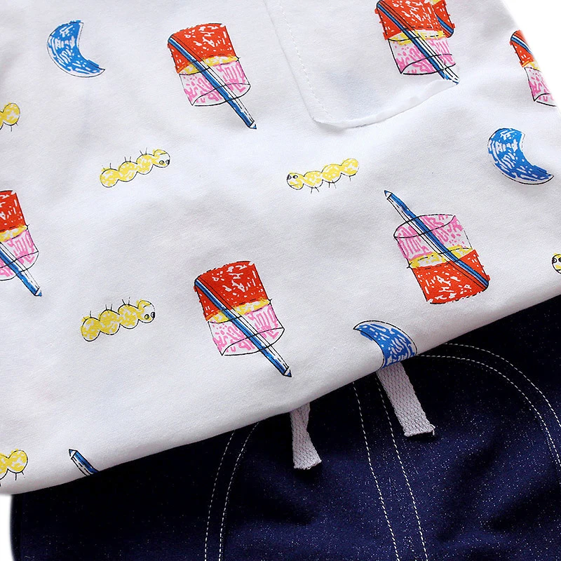 

2 Pcs Baby Boy Girl Casual Short Sleeve Cartoon Print T-Shirt+ Shorts Clothes Suit
