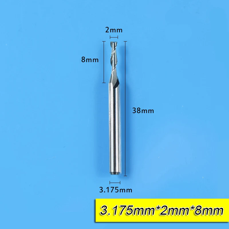 2.0x3.175x8mm 10 шт. 2 флейты 3,175 мм хвостовик плоская фреза ЧПУ гравировальная насадка с плоским концом твердосплавные фрезерные пластины бит - Длина режущей кромки: 2.0x3.175x8mm