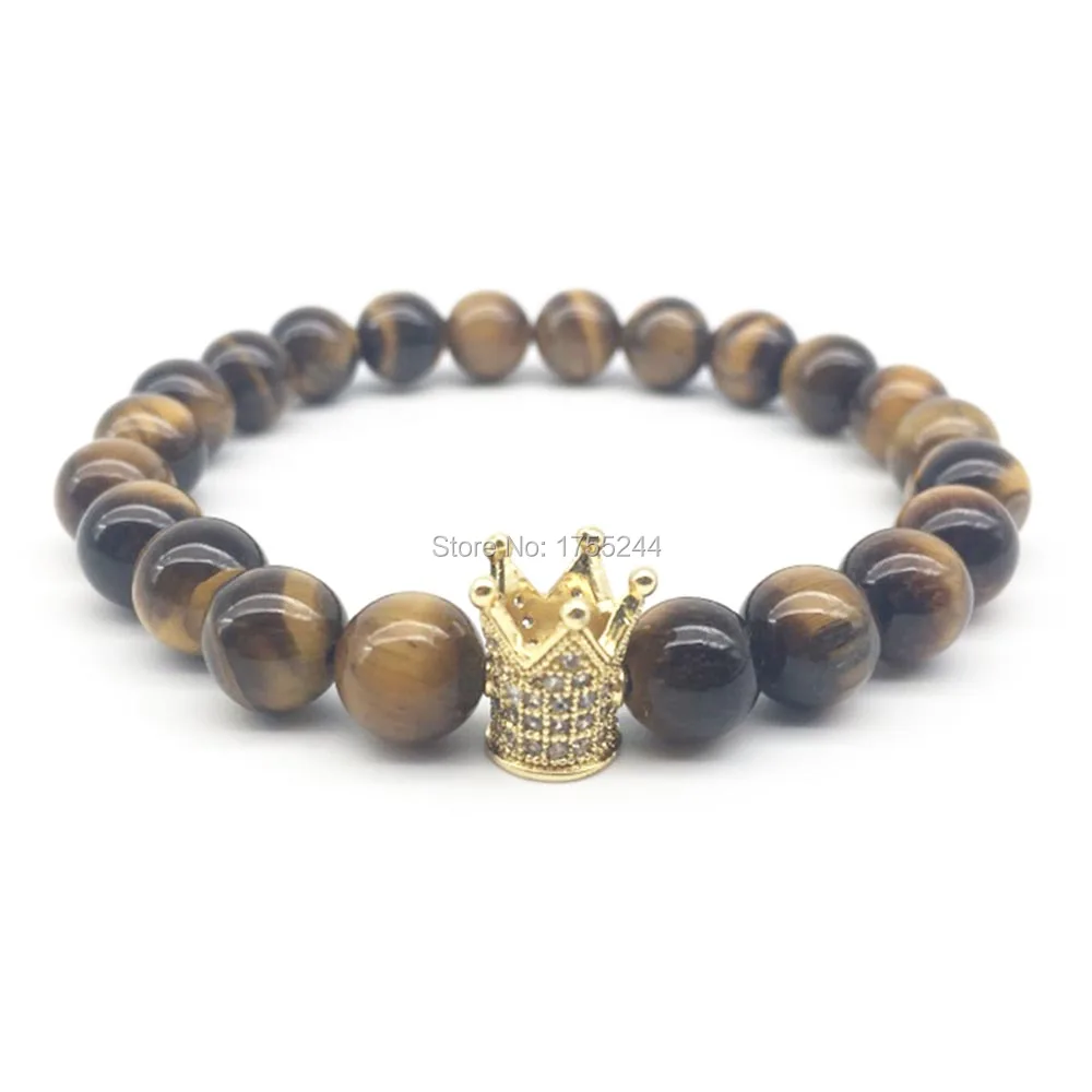 Модный дизайнерский мощный браслет CZ0066 с короной 8 мм натуральный Howlite Tiger Eye