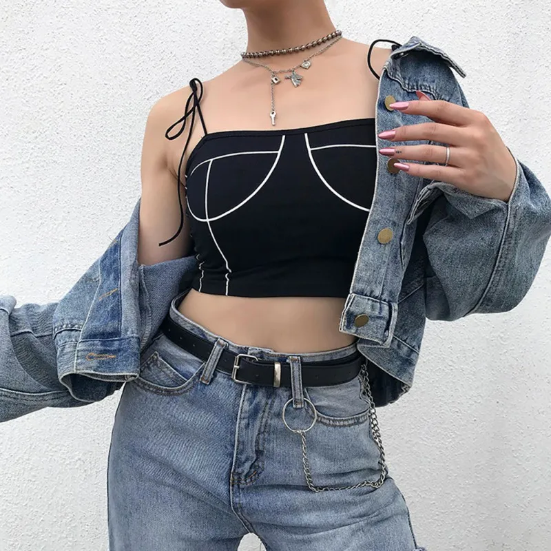 2020 Summer Women's Elegant Fashion Design Sexy Sleeveless Spaghetti Strap Print Off Shoulder Lace Up Crop Top Knitted Camisole |