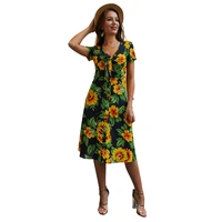 women summer floral printed dressed 2019 boho summer beach dress short sleeve evening party dress tunic vestidos n20d