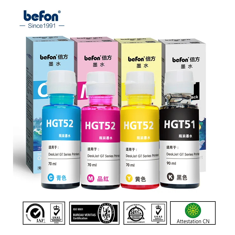 Сменный Набор чернил befon X4 для hp GT51 GT52 GT 51 52 GT5810 GT5820 5810 Deskjet 90 мл 70 мл|Наборы заправки