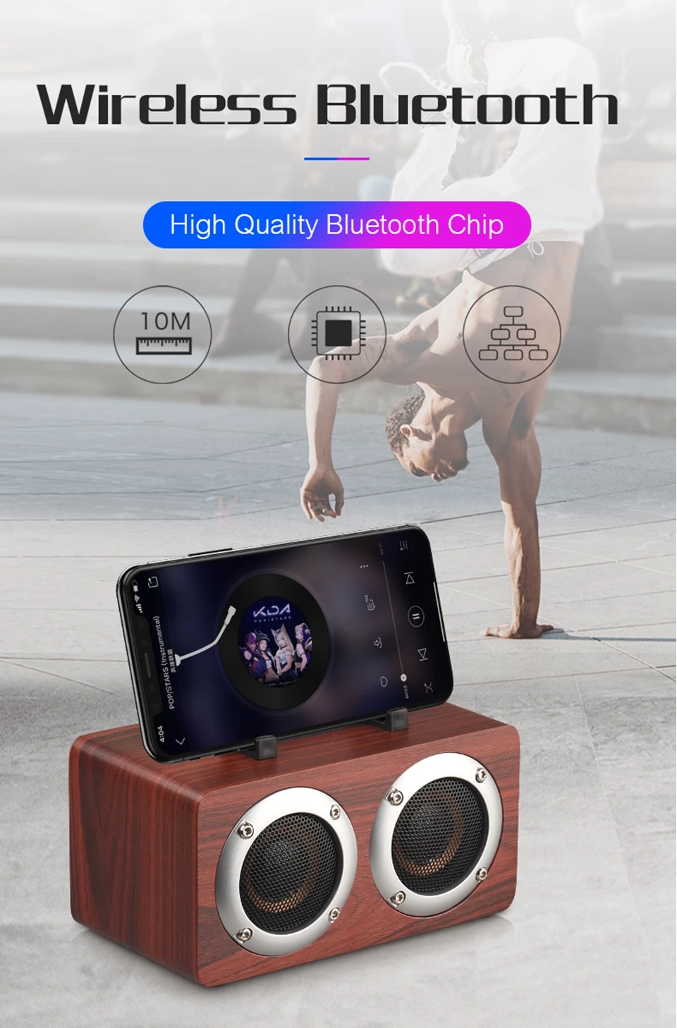 Супер бас портативный деревянный Bluetooth динамик сабвуфер музыка беспроводной деревянный динамик s mp3 плеер handfree микрофон