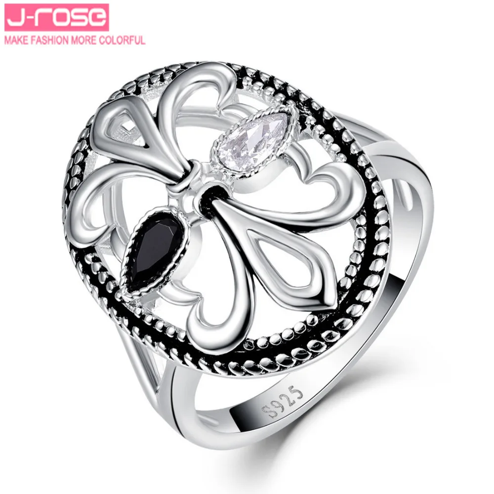 Jrose античные Флер де Лис дизайн черный и белый CZ ювелирные кольца 100% 925 Твердые