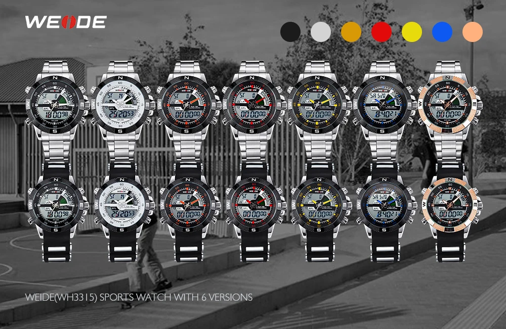 WEIDE, нержавеющая сталь, ремешок, аналоговый, цифровой, AlarmAuto, хронограф, мужские спортивные часы, кварцевые часы, relogio masculino relojes