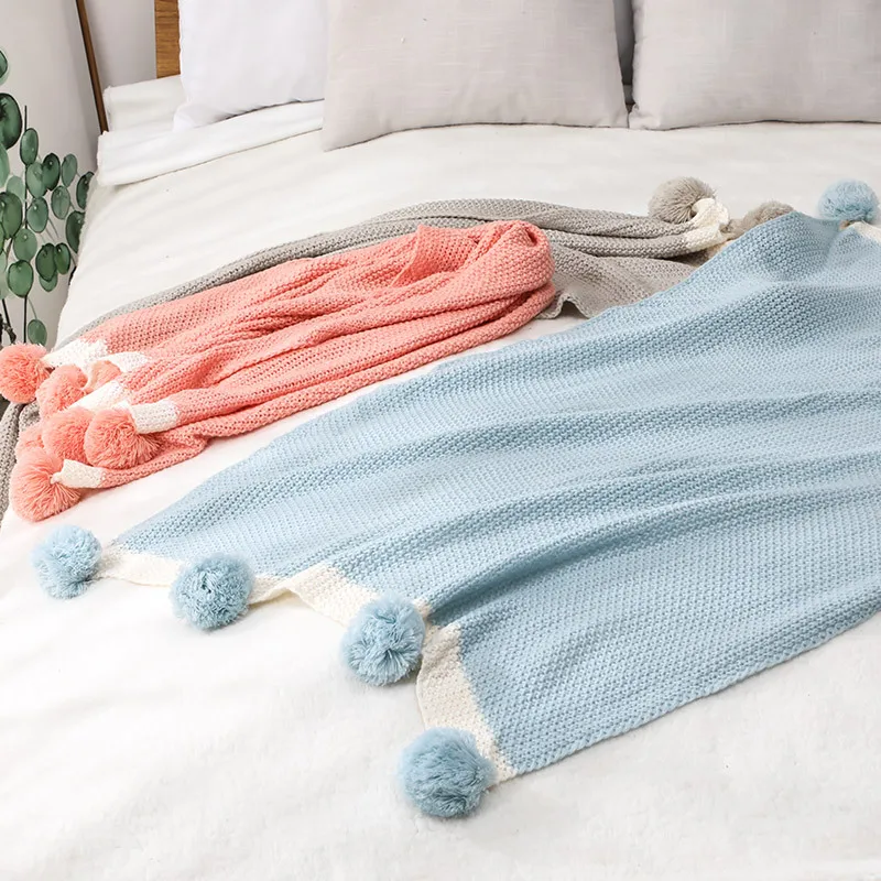 Одноцветное Вязаное детское одеяло шаровой шар комфортное вязаное одеяло для младенцев одеяло коляска одеяло 70*100 см