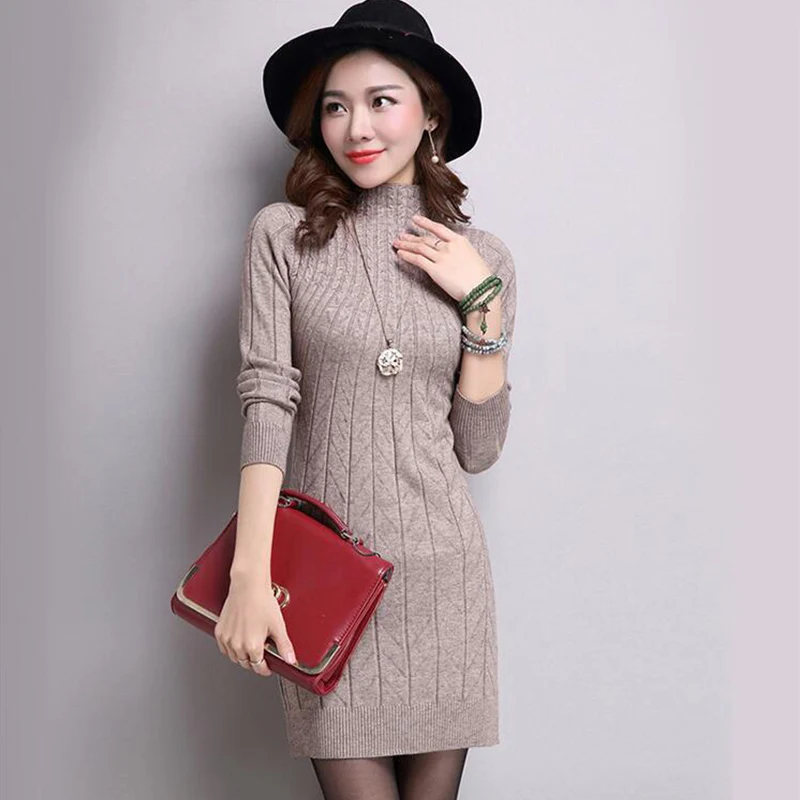 Женское трикотажное платье водолазка однотонное с длинным рукавом модель cc327 в