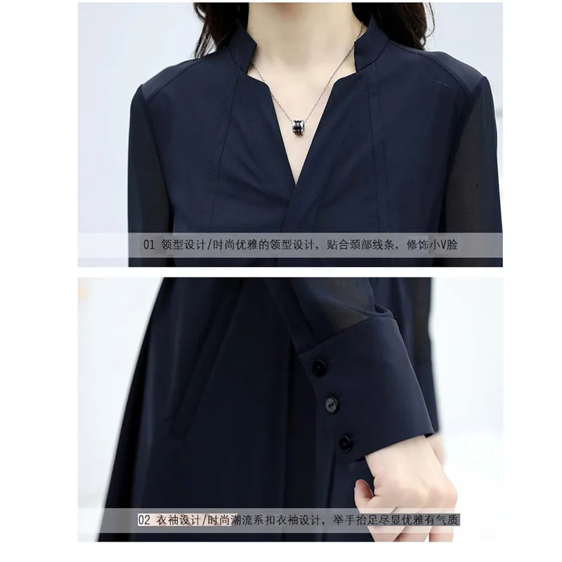

Women Dress 2019 Feminina V-neck Series Slim Long-sleeve Base Elegant Temperament Chiffon Dress Female LD1012