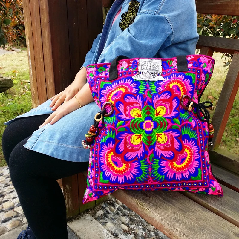 Хит продаж 2 цвета богемные Хлопковые женские большие сумки на плечо с вышивкой