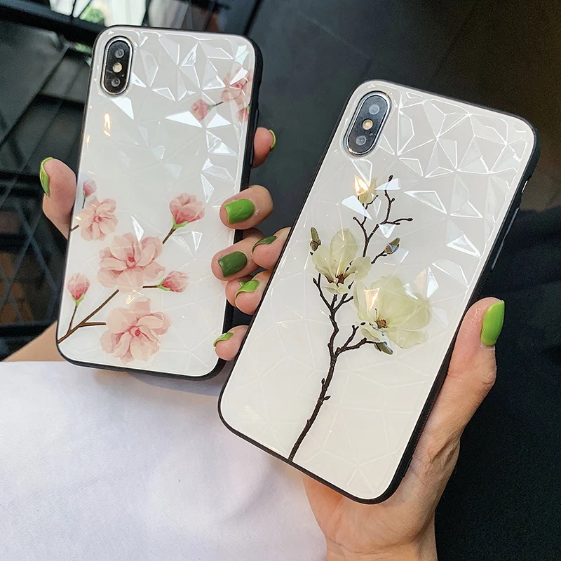 Глянцевый чехол с 3D алмазным цветком для Huawei P30 P20 Mate 20 Pro Honor 8X 10 lite V10 V20 Nova 3 3i 4 P Smart