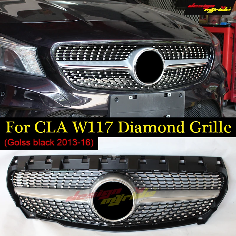 Для Mercedes CLA W117 C117 X117 Спортивная Передняя Алмазная решетка гриль Grills Silver CLA200 CLA180