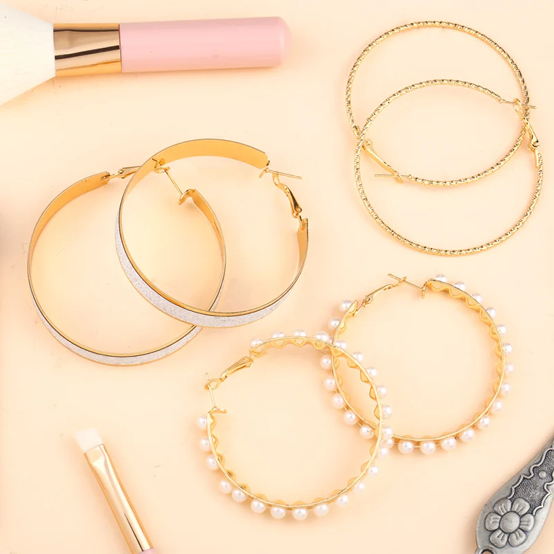 Punk Style Oversize Big Round Gold Hoop Earrings Set For Women Statement Jewelry Female Fashion Pearl Circle Earring ers-q45 | Украшения и