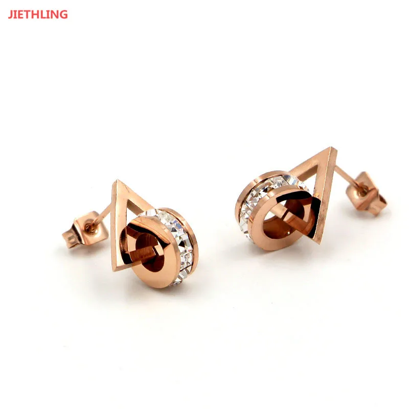 Титан Сталь розового золота серьги Круглый AAA кубического циркония Пряжка полые