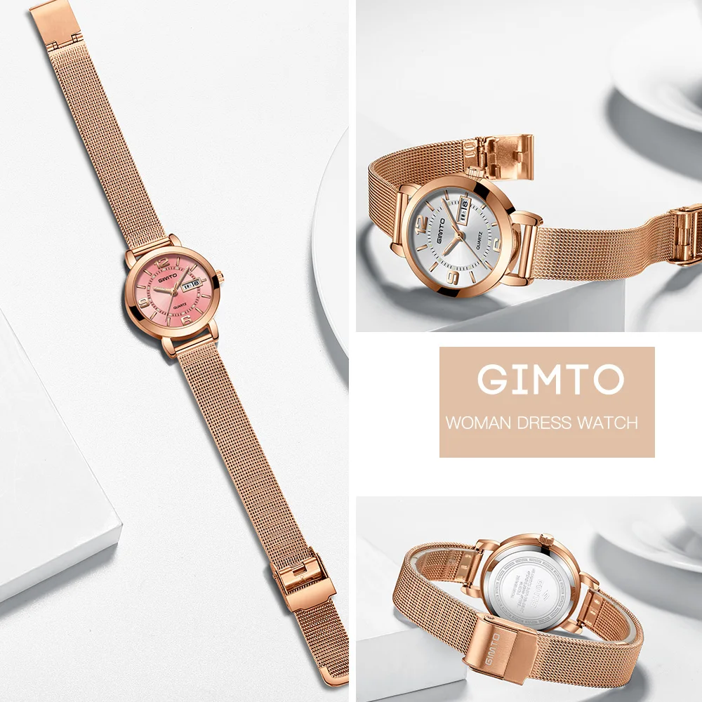 GIMTO 2018 небольшой элегантный Для женщин часы тонкие розовое золото браслет