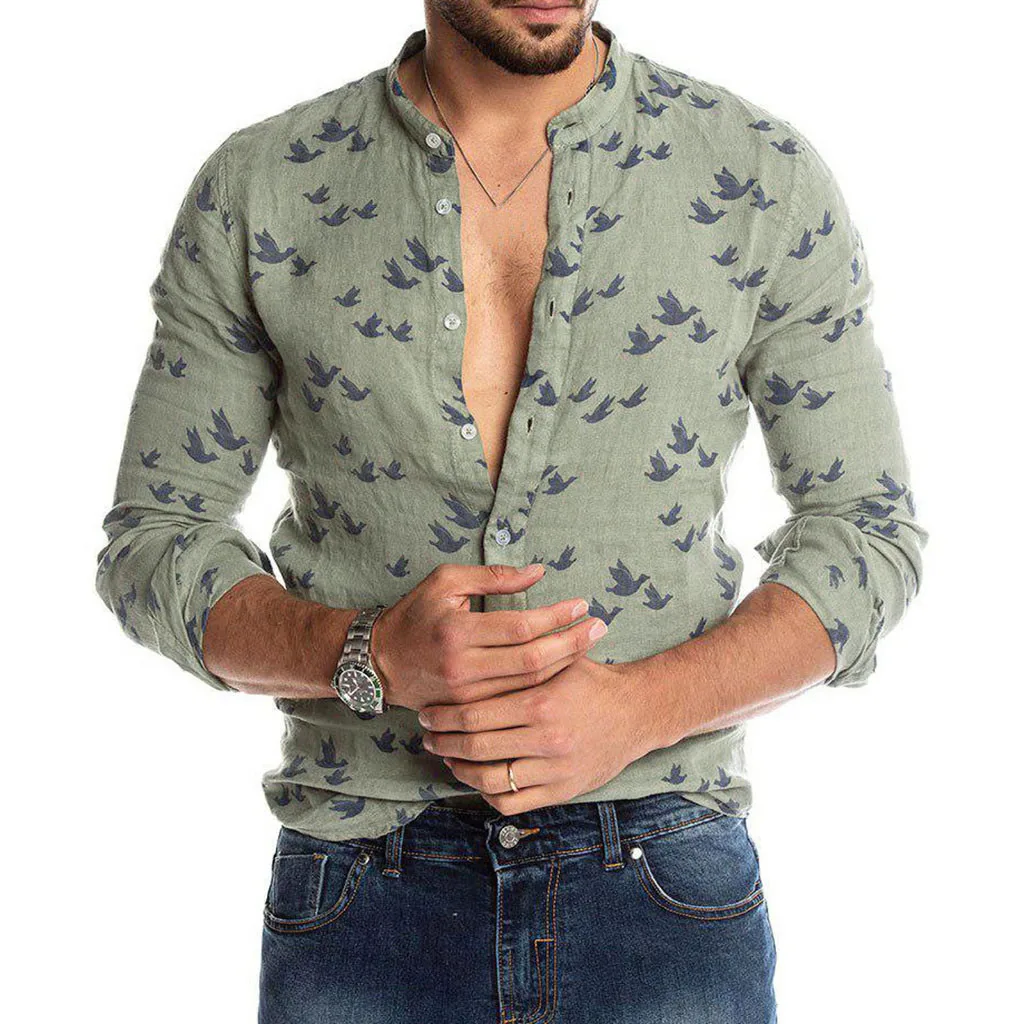 Рубашки мужские Гавайские camisas de hombre Модные мужские повседневные с отложным воротником на пуговицах Гавайские принты пляжные топы с длинными рукавами Блузка M-3XL